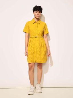 ONLY - Yellow Schiffli Cotton Shirt Dress with Belt (Set of 2)