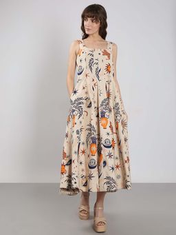 VERO MODA - Ecru Square Neck Printed Dress