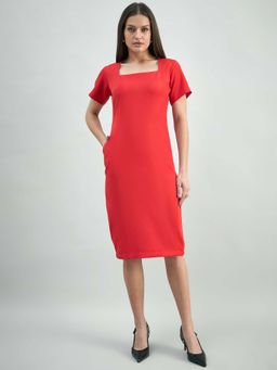 Powersutra - Women's Hot-Red Stretchable Midi Dress