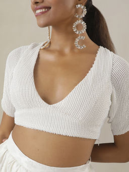 Gajra Gang - Shirley Off white Pearl Hand embroidered sleeved Blouse GGBL01