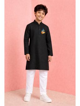 JBN Creation - Boy's Black Cotton Ram Humuman Print Kurta Pyjama