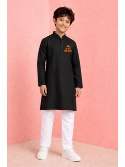 JBN Creation - Boy's Black Cotton Jay Shree Ram Kurta Pyjama