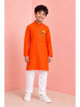 JBN Creation - Boy's Orange Cotton Humuman Sun Print Kurta Pyjama