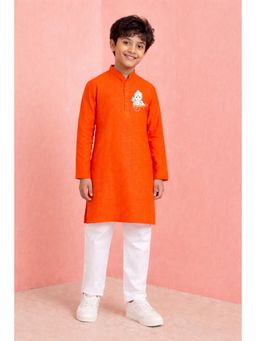 JBN Creation - Boy's Orange Cotton Baby Humuman Typography Kurta Pyjama