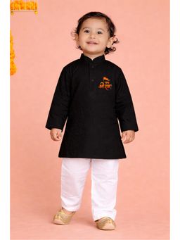 JBN Creation - Boy's Black Cotton Jay Shree Ram Kurta Pyjama