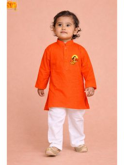 JBN Creation - Boy's Orange Cotton Humuman Sun Print Kurta Pyjama