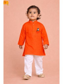 JBN Creation - Boy's Orange Cotton Humuman Typography Kurta Pyjama