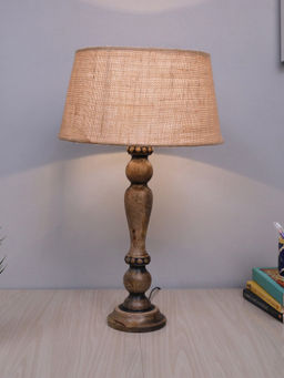 Homesake - Polka Wood Table Lamp Distressed Antique Jute