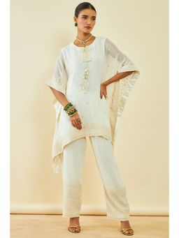 Soch - Off White Georgette Embroidered Kaftan Suit with Sequins (Set of 3) (S/M)