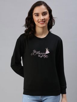 SHOWOFF - Womens Black Typography Pullover Sweatshirt