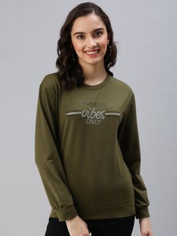 SHOWOFF - Womens Olive Typography Pullover Sweatshirt