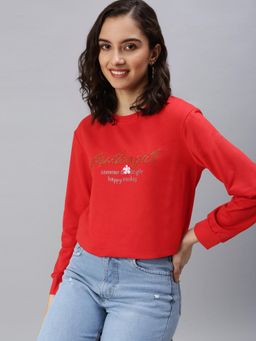 SHOWOFF - Womens Red Typography Pullover Sweatshirt