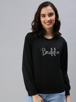 SHOWOFF - Womens Black Typography Pullover Sweatshirt