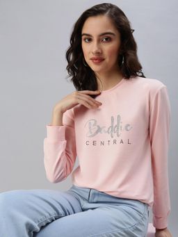 SHOWOFF - Womens Pink Typography Pullover Sweatshirt