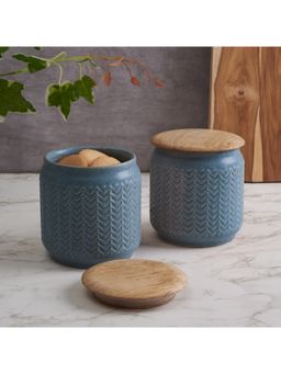HomeTown - Fiesta Ceramic Jar Set of 2 in Blue Colour