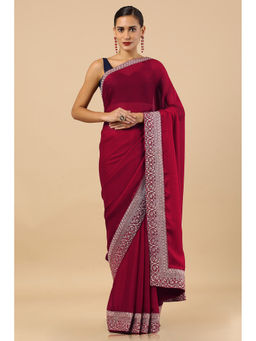 Soch - Pink Chiffon Solid Saree with Unstitched