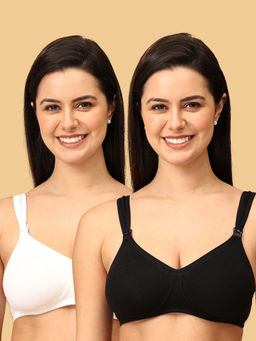 The Mom Store - Cotton ElastaneMaternity Bra Black And White (Pack of 2)