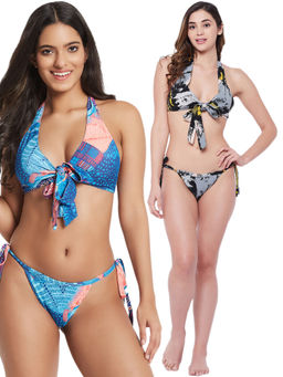 Secrets By ZeroKaata - Halter Printed Beach Wear Bikini Bra and Panty for Women (Pack of 2)