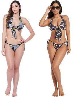 Secrets By ZeroKaata - Halter Printed Beach Wear Bikini Bra and Panty for Women (Pack of 2)