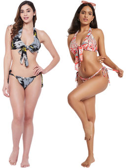 Secrets By ZeroKaata - Halter Printed Beach Wear Bikini Bra and Panty for Women (Pack of 2)