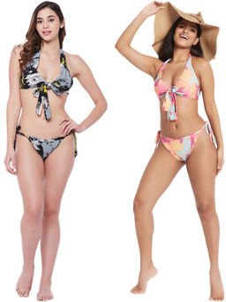 Secrets By ZeroKaata - Halter Printed Beach Wear Bikini Bra and Panty for Women (Pack of 2)