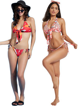 Secrets By ZeroKaata - Halter Printed Beach Wear Bikini Bra and Panty for Women (Pack of 2)