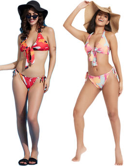 Secrets By ZeroKaata - Halter Printed Beach Wear Bikini Bra and Panty for Women (Pack of 2)