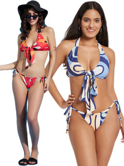 Secrets By ZeroKaata - Halter Printed Beach Wear Bikini Bra and Panty for Women (Pack of 2)