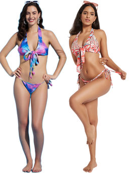 Secrets By ZeroKaata - Halter Printed Beach Wear Bikini Bra and Panty for Women (Pack of 2)