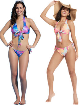 Secrets By ZeroKaata - Halter Printed Beach Wear Bikini Bra and Panty for Women (Pack of 2)
