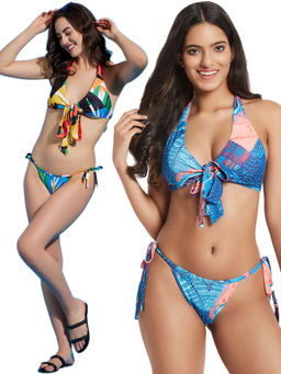 Secrets By ZeroKaata - Halter Printed Beach Wear Bikini Bra and Panty for Women (Pack of 2)