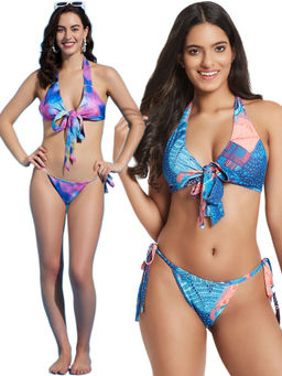 Secrets By ZeroKaata - Halter Printed Beach Wear Bikini Bra and Panty for Women (Pack of 2)