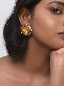 TANN TRIM - Circular Hollow Layered 18 Kt Gold Plated Studs for Women