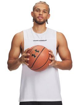 Under Armour - White Solid Sleeveless Loose Fit Tank