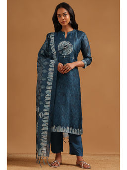 Soch - Indigo Printed Beads-Stones Work Kurta with Pant and Dupatta