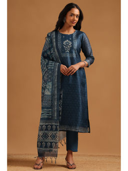 Soch - Indigo Floral Printed Kurta with Pant and Dupatta