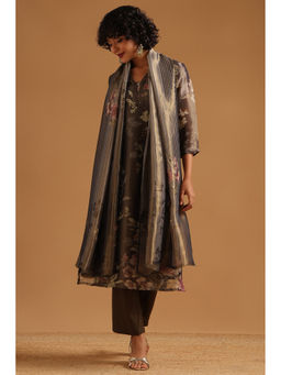 Soch - Brown Floral Printed Kurta with Pant and Dupatta