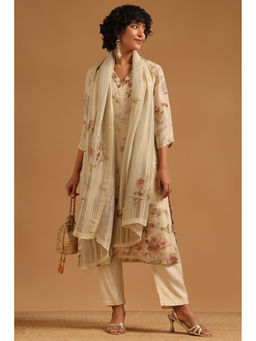 Soch - Cream Floral Printed Kurta with Pant and Dupatta
