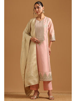 Soch - Pink Embroidered Zari Work Kurta with Pant and Dupatta