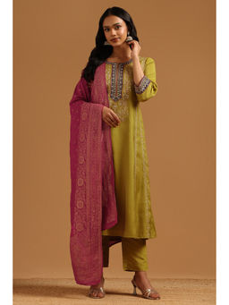 Soch - Green Embroidered Thread Work Kurta with Pant and Dupatta