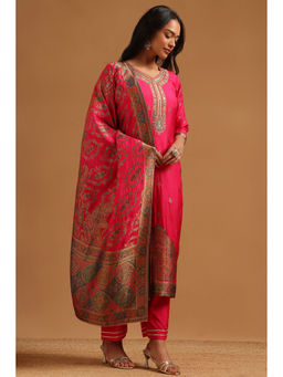 Soch - Pink Woven Embellished-Sequined Work Kurta with Pant and Dupatta