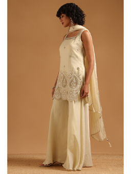 Soch - Cream Embroidered Beads-Stones Work Kurti-Unstitched Sleeves with Palazzo and Dupatta