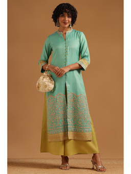 Soch - Turquoise Embroidered Zari Work Kurta with Palazzo