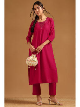 Soch - Pink Embroidered Beads-Stones Work Kurta with Pant