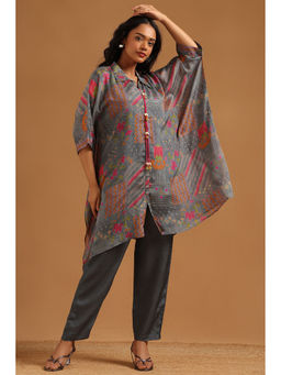 Soch - Grey Printed Tassels Kaftan with Inner Slip and Pant