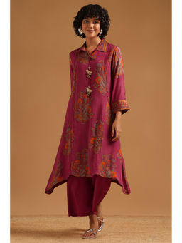 Soch - Wine Floral Printed Kurta with Palazzo