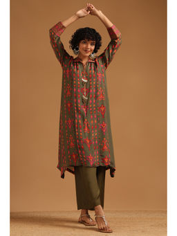 Soch - Olive Printed Tassels Kurta with Palazzo