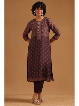 Soch - Wine Floral Mirror Work Kurta with Pant