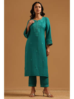 Soch - Teal Floral Embroidered Kurta with Pant
