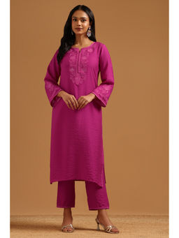 Soch - Fuchsia Pink Floral Embroidered Kurta with Pant